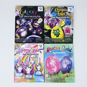 4 Packs Easter Egg Decorating Kits Pretty Pony Dragon Galaxy Marble Swirl Bundle